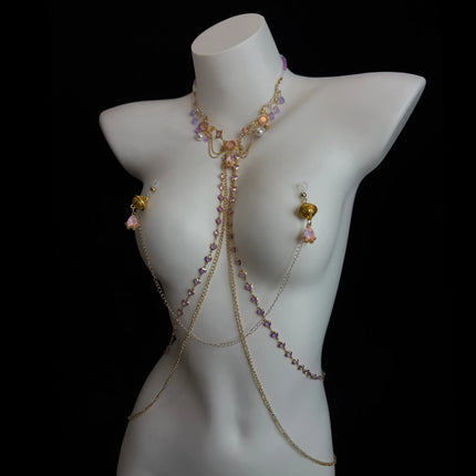 Golden Purple Bell Nipple Clamps Body Chain with Tassel Gemstone Waist Chain 5 Styles Women's Sexy Accessories Adult Sex Toys