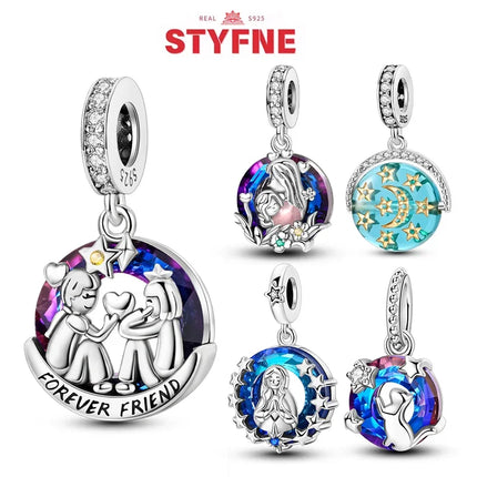 Real Silver S925 Beads Forever Friend Love Star Charms Fit Original Bracelet DIY Bead for Women Jewelry Fine Gift Original