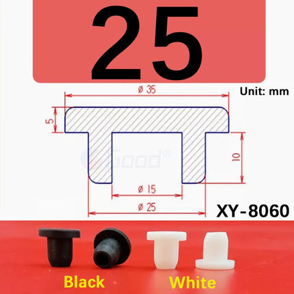 Black T-shaped silicone plug rubber hole cover dust-proof sealing, shock-absorbing foot pad  A-6.8mm~68.6mm