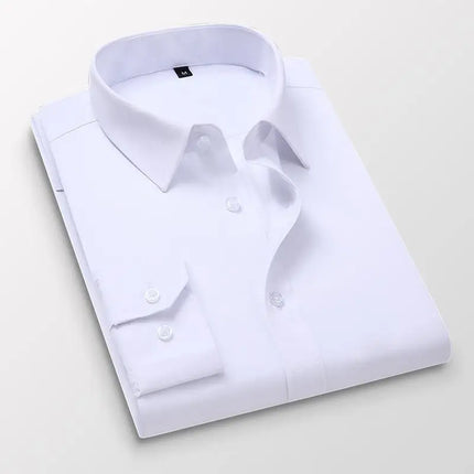 Men's Slim Fit Long Sleeve White Shirt Wedding Groomsmen Business Formal Korean Style Polyester Fiber Non-Iron Treatment