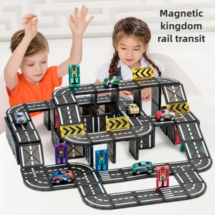 Creative Colorful Window Magnetic Sheet Children DIY City Road Car Model Track Magnetic Block Splicing Puzzle Toy Gift For Kids