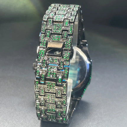 MISSFOX Hip Hop Wristwatch For Men Luxury lce Out Full Diamond Watches Fashion Green Watch Wterproof Week Display Clock 2025
