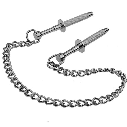 Adjustable Metal Nipple and Labia Clamps with Chain Plunger Style BDSM Bondage Gear for Couples Sensory Play