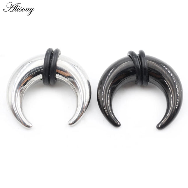 2PCS Stainless Steel C Shape Buffalo Horn Ear Taper Stretcher Expander Septum Captive Tragus Cartilage Piercing Body Jewelry