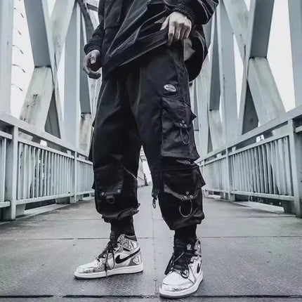 Functional Large Pocket Cargo Pants Men Harajuku Loose Hip Hop Trendy Elastic Ankle Casual Trousers Modern Streetwear