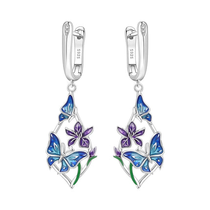 925 Sterling Silver Inlaid Zircon Butterfly Earrings Insect Element Original Design Women's Fashion Party Jewelry Gift Ear Loops