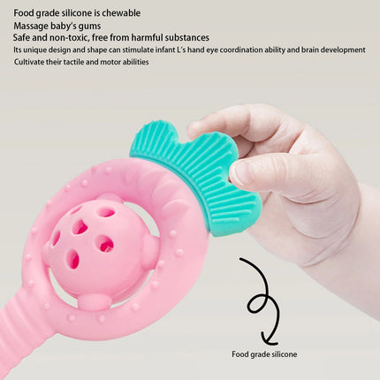 Baby bite glue anti eating hand tool, water boiling grinding tooth stick, silicone strawberry teddy bear, ringing toy