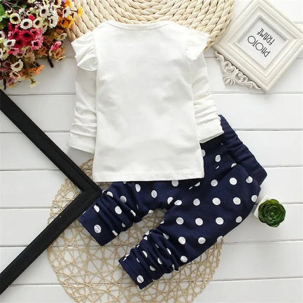 Children's Set 0-2 Year Old Pure Cotton Dot Girl's Long sleeved T-shirt Long Pants Set Bow Girl Pullover Long Pants Set