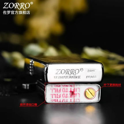 ZORRO Kerosen Windproof Lighter High Beauty Men's Creative Gift White Nickel Love Compass