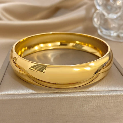 Glossy Gold Plated Stainless Steel Bracelet for Women Men Fashion 10 15 30mm Size Chunky Smooth Cuff Bangles Waterproof Jewelry