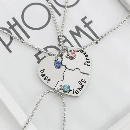 3pcs/Set Heart Pendant Friendship Chain Necklace with Forever Letter Women Burger Fries Shape Creative Design Forever Necklace