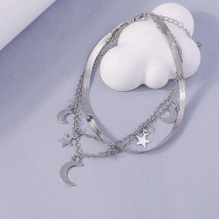 New Silver Color Anklets for Women Girls Multiple Layers Moon Star Ankle Bracelet Chain Foot Jewelry Gift