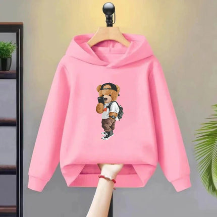 Fashion Bear Children's Hoodies tops 3-12 year Boy black Girls pink Casual Toddle Sweatshirr child Age 2-12 Spring Autumn Coat