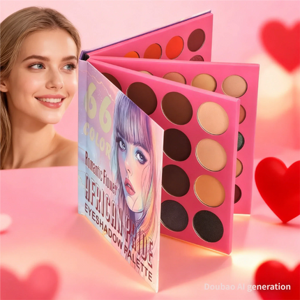 ROMANTIC FLOWER 66-Colors Eyeshadow Palette Professional Makeup for Christmas And Valentine's Day Gift Colorful Book Palette