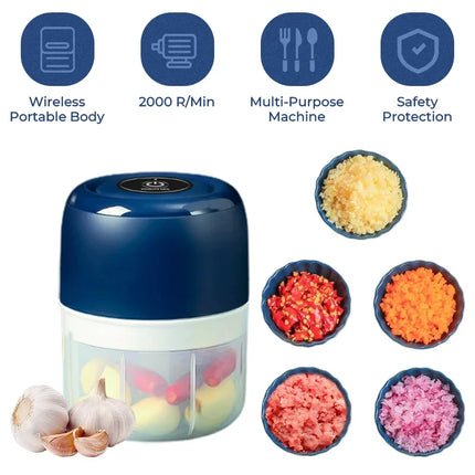 Electric garlic puree machine, garlic grinder, portable rechargeable meat grinder, vegetable mixer, 250ML kitchen tool grinder