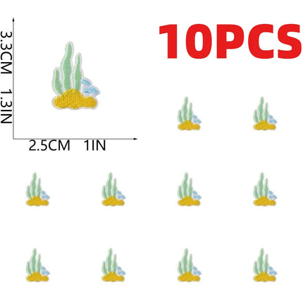 10PCS Bulk Small Fish Jellyfish Coral Embroidery Patches Cute Octopus Shell Seaweed Sticker For Ocean Bag Decoration Wholesale