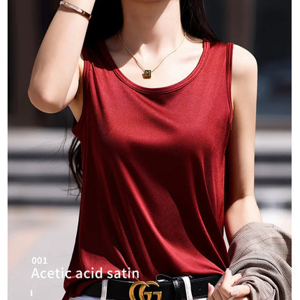 High-End Acetate Fiber Women's Knitted T-shirt with Suspender European Fashion Style Popular Women's Top