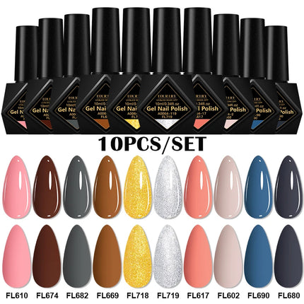 10pcs 10ml Gel Nail Polish Set HEMA TPO Free Red Coffee Brown Semi Permanent Soak Off UV Gel Varnish For Winter Nail Supplies