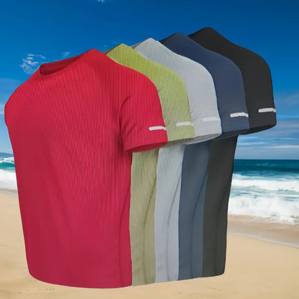Men's Short Sleeve Sport T-shirt Quick Dry Running Blue Football Training Fitness Casual Wear Polyester Fiber round Neck T-shirt