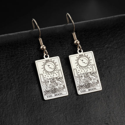 Classic Tarot Cards Stainless Steel Drop Earring for Women Sun Moon Star Lovers Divination Tarot Jewelry Birthday Gift