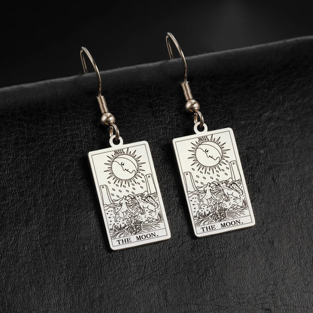 Classic Tarot Cards Stainless Steel Drop Earring for Women Sun Moon Star Lovers Divination Tarot Jewelry Birthday Gift
