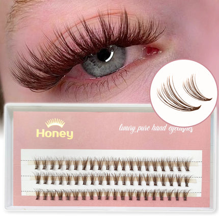 Honey Eyelash 20P Brown Cluster Lashes Extensions DIY Premade Volume Fans Eyelashes