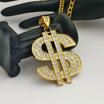FTCY Gold Color Plated Chain for Men with Dollar Sign Pendant Necklace Hip Hop Dollar Necklace Music Festival Party Gift Jewelry