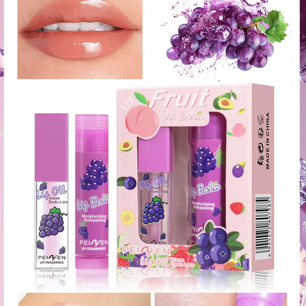 2PCS Lip Oil Lip Balm Set All-Day Long-Lasting Moisturizer Lip Care Plumps Lips Reduces Lip Lines Lipstick & Nourishment