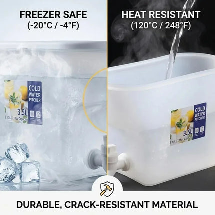 Beverage Dispenser with Spigot 3.5L Clear Plastic Pitcher for Fridge Cold Water Juice Lemonade Iced Tea Food Grade Container Jug