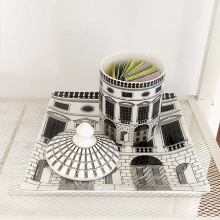 Creative Black and White Architectural Art Ceramic Jar Candle Bottle Jewelry Cosmetics Storage Jar Gift Ornament Home Decoration