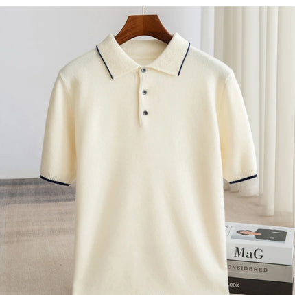 100% Merino Wool T-shirt Men's POLO Collar Short Sleeve Pullover 2025 Spring/Autumn New Fashion Knit Business Casual Sweater Tee
