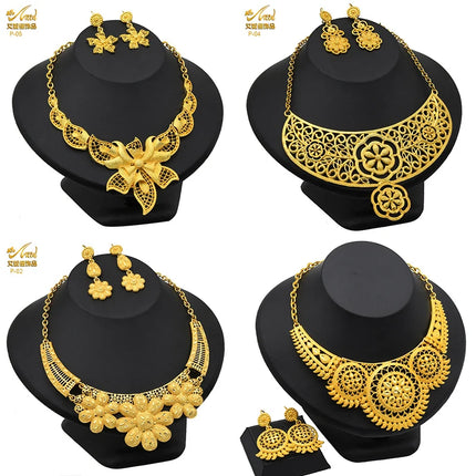 ANIID African Jewelry Set Big Necklace Dubai Ethiopian Gold Color Jewelery Earring Bracelet For Women Bridal Choker Wholesale