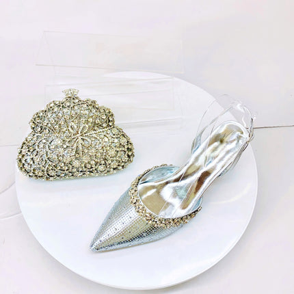 Insightlink Lady High Heels Crystals Shoes and Bag Set Rhinestone Handbag with Sandals for Wedding Gems Clutch Purse with Shoes