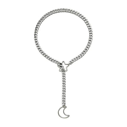 Womens Heart Slip Chain Necklace for Women with Rainstone Lock and Key Cuban Link Chunky Punk Rock Stainless Steel Choker