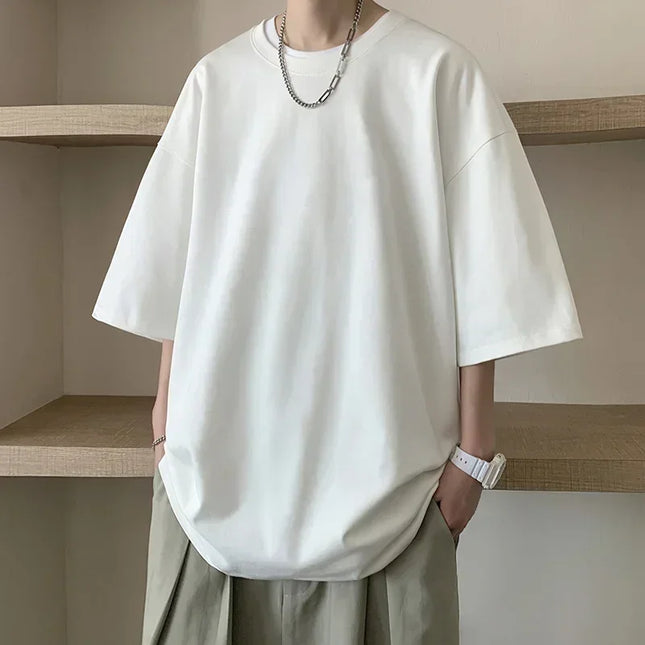 Men's Cotton T-shirts White Men's Oversized T-Shirt Solid Summer Casual Wear Tee Shirts Fashion for Men 5XL Male Clothes