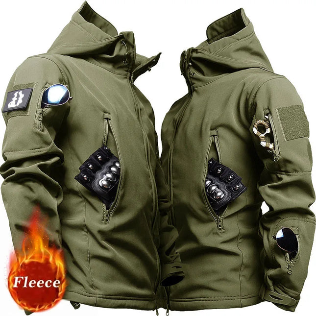 2024 Fall And Winter New Men's Tactical Jacket Sharkskin Soft Shell Windproof Waterproof Jacket Multi-Pocket Warm Men's Clothing