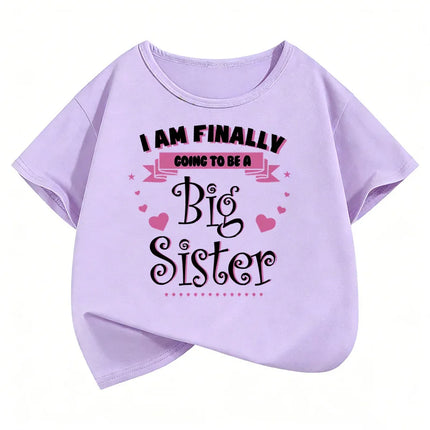 Big Sister with Love Heart Letter Printed T Shirts Kids Children's T-shirt Girls Summer Spring Casual Top Tee Shirt