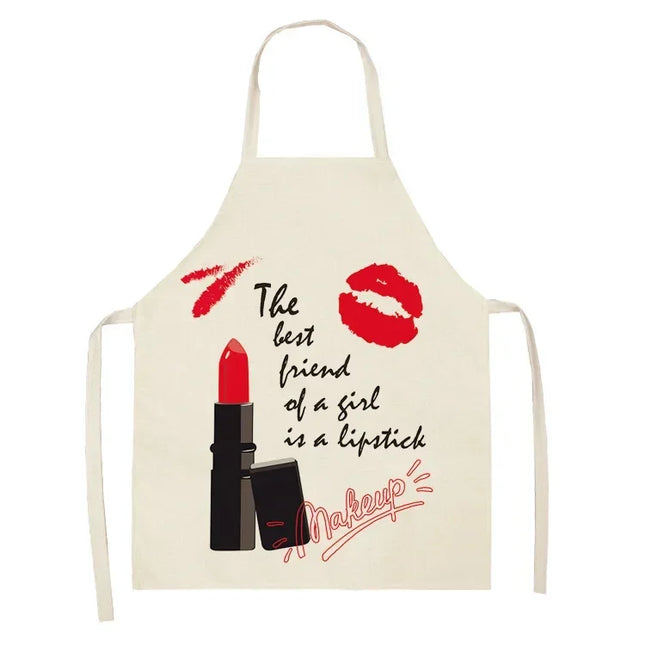 Nail Polish Lipstick Kitchen Cotton Linen Apron Bib Home Cleaning  Ladies  Cooking Picnic