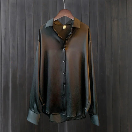 Satin shirt women's spring and summer sun protection shirt casual loose and versatile drape long-sleeved shirt thin smooth top