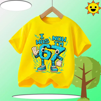 67 Brainrot Children 100% Cotton T-Shirt Boys' Sports Shirt Girls' Casual Top Summer Short Sleeve Personalized Cartoon Print
