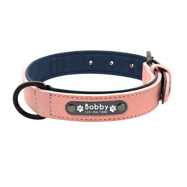 Personalized PU Leather Dog Collar Soft Padded Pet Dog Collars Engraved Name Paw Durable Necklace for Small Medium Large Dogs