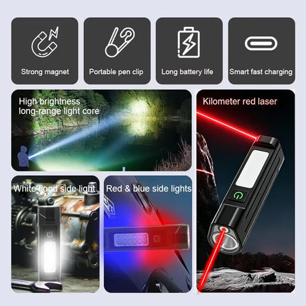 IR & Strong Light Flashlight Portable Pen Clip Magnetic Torch Multifunctional Outdoor Emergency Warning Lighting Flashlight