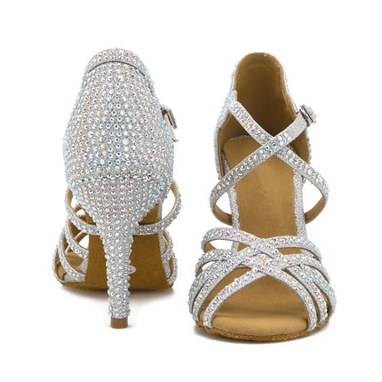 Latin Dance Shoes Women High Heels Hot Selling Diamond-encrusted Sandals Indoor Soft-soled Stage Game Party Social Ballroom Girl