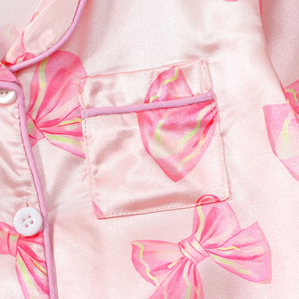 VISgogo Baby Girls Pajamas Long Sleeve Bow Print Furry Patchwork Button Closure Jumpsuit Sleepwear Loungewear