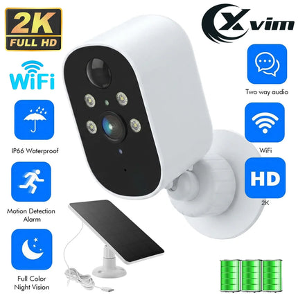 XVIM Solar Camera 2K HD Outdoor 2.4G Wifi Security Camera Battery Cameras Home Surveillance Protection PIR Human Detection