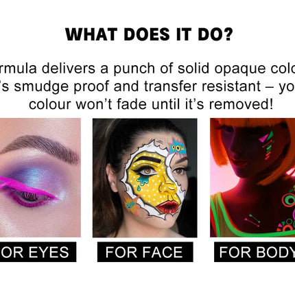 8 Color/box Water Activated Eyeliner Eyeshadow Palette UV Light Neon Reactive Eyeliner Pen Glow In Dark Eye Makeup Pigment Blue