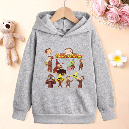 New Boys' Hoodies Cute Curious George Cartoon monkey Cartoon Printed Girls' Hoodie Fashion Children's Autumn/Winter Plush Hoodie