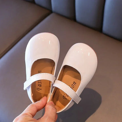 ‌Plain Patent Leather Ballet Flats for Baby Girls  Concise Round-Toe Mary Jane Shoes  Red/White Kids Soft Sole