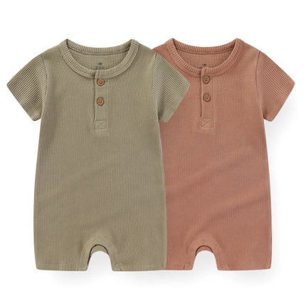 Kiddiezoom 1 PCS Fashion Four Seasons Unisex Solid Short Sleeve Baby Boy Girl Rompers 100%Cotton Soft Newborn Jumpsuit Clothes