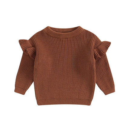 Suefunskry Newborn Baby Girl Boy Knitted Ruffled Long Sleeve Sweaters Solid Color Loose Pullover Toddler Casual Tops